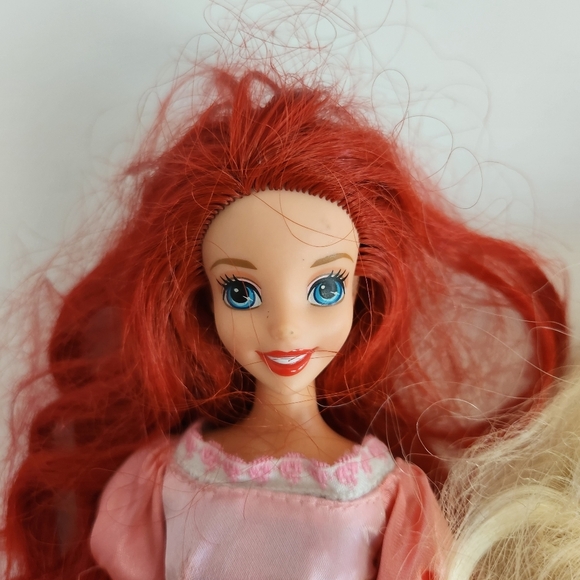 Lot of Dolls The Little Mermaid Ariel Doll Pink Dress Disney Rapunzel - Picture 3 of 11